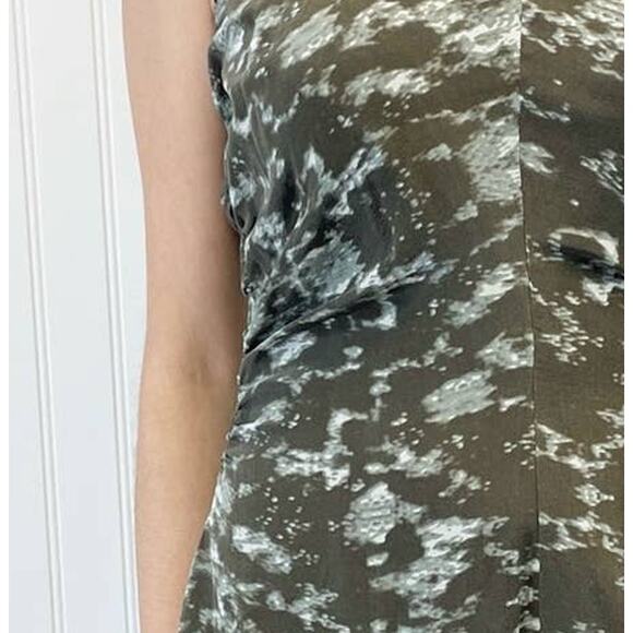 Andrew Marc Womens 8 Silk Shift Dress Mottled Olive Green Square Neckline Zipper - Picture 9 of 16